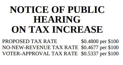 Notice of Public Hearing on tax increase